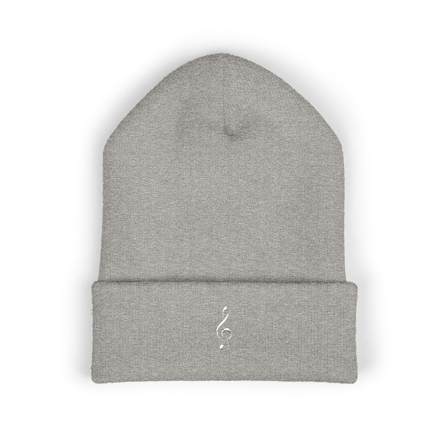 Embroidered White Treble Clef Cuffed Beanie