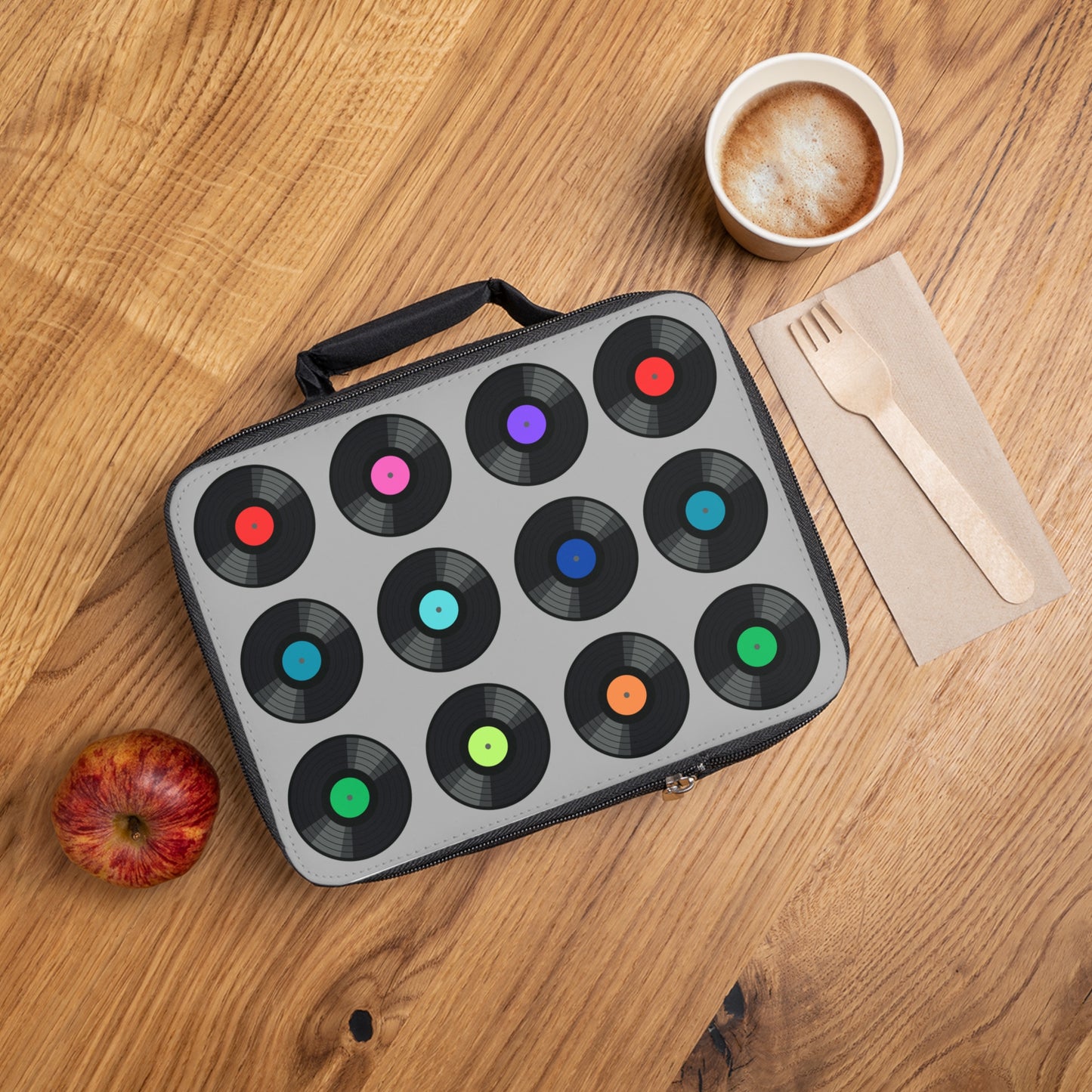 Vinyl Record Pattern Lunch Bag – Retro Music Lover Insulated Tote