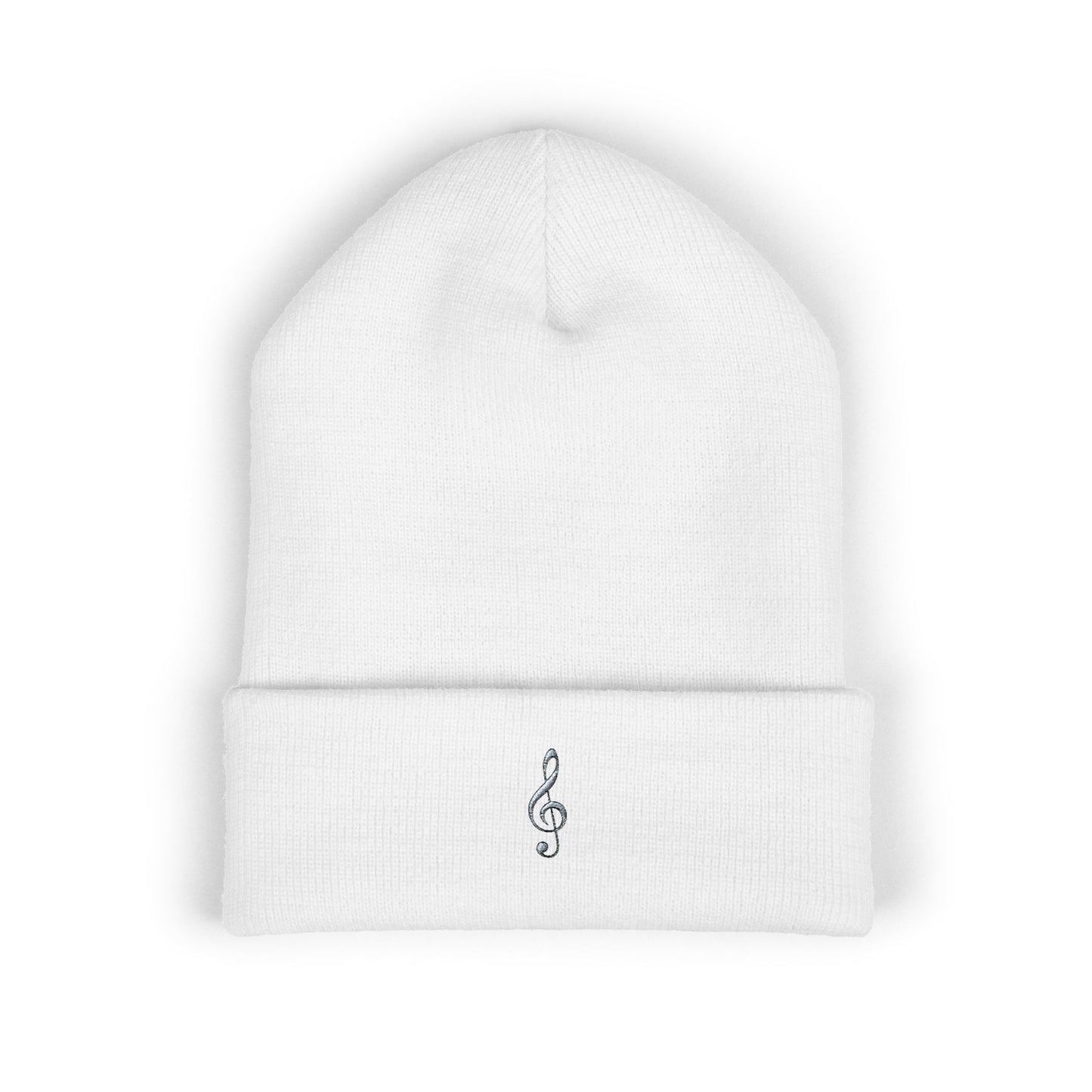 Embroidered Blue Treble Clef Cuffed Beanie — Music Lover Knit Hat