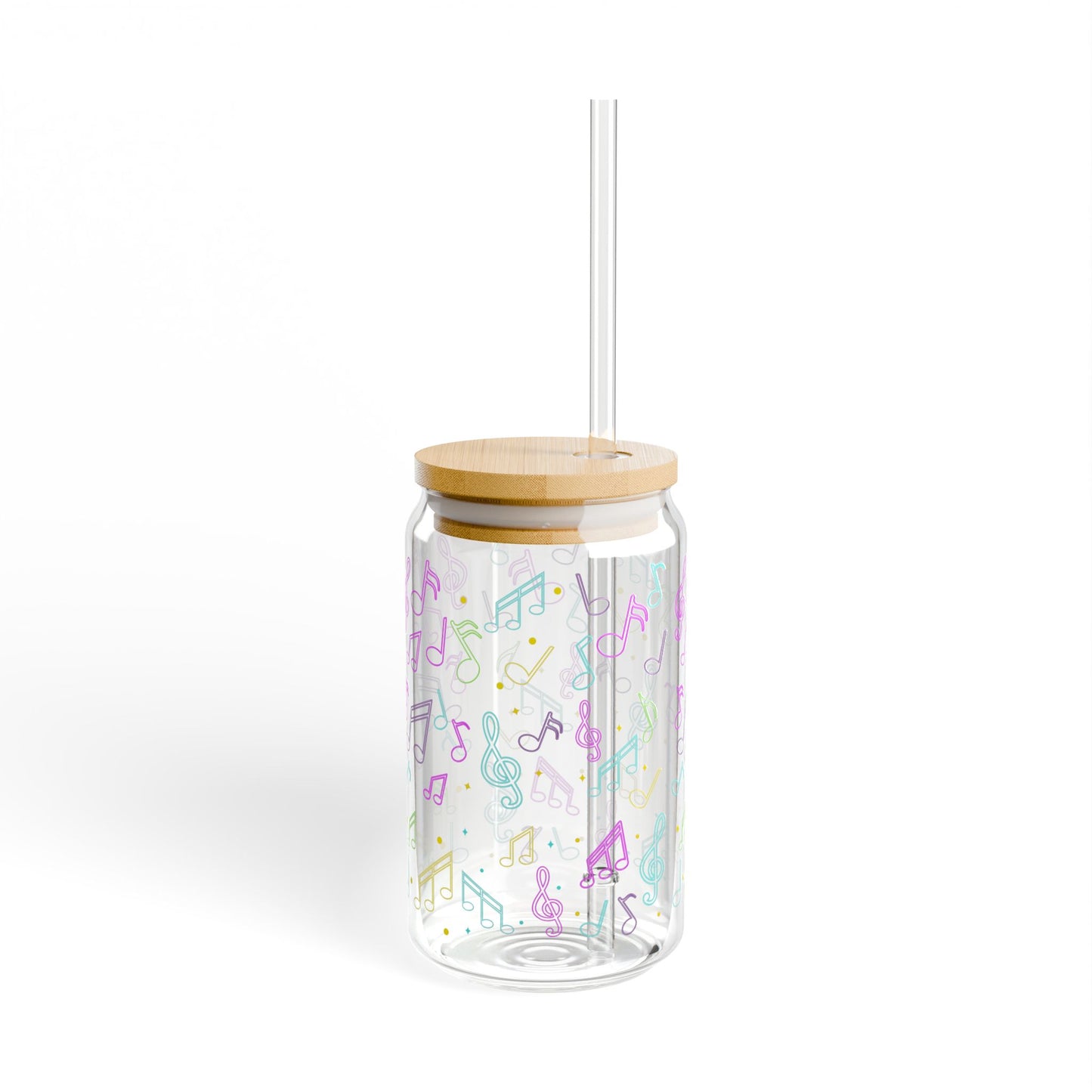Music Notes Sipper Glass — 16oz Mason Jar Tumbler with Straw