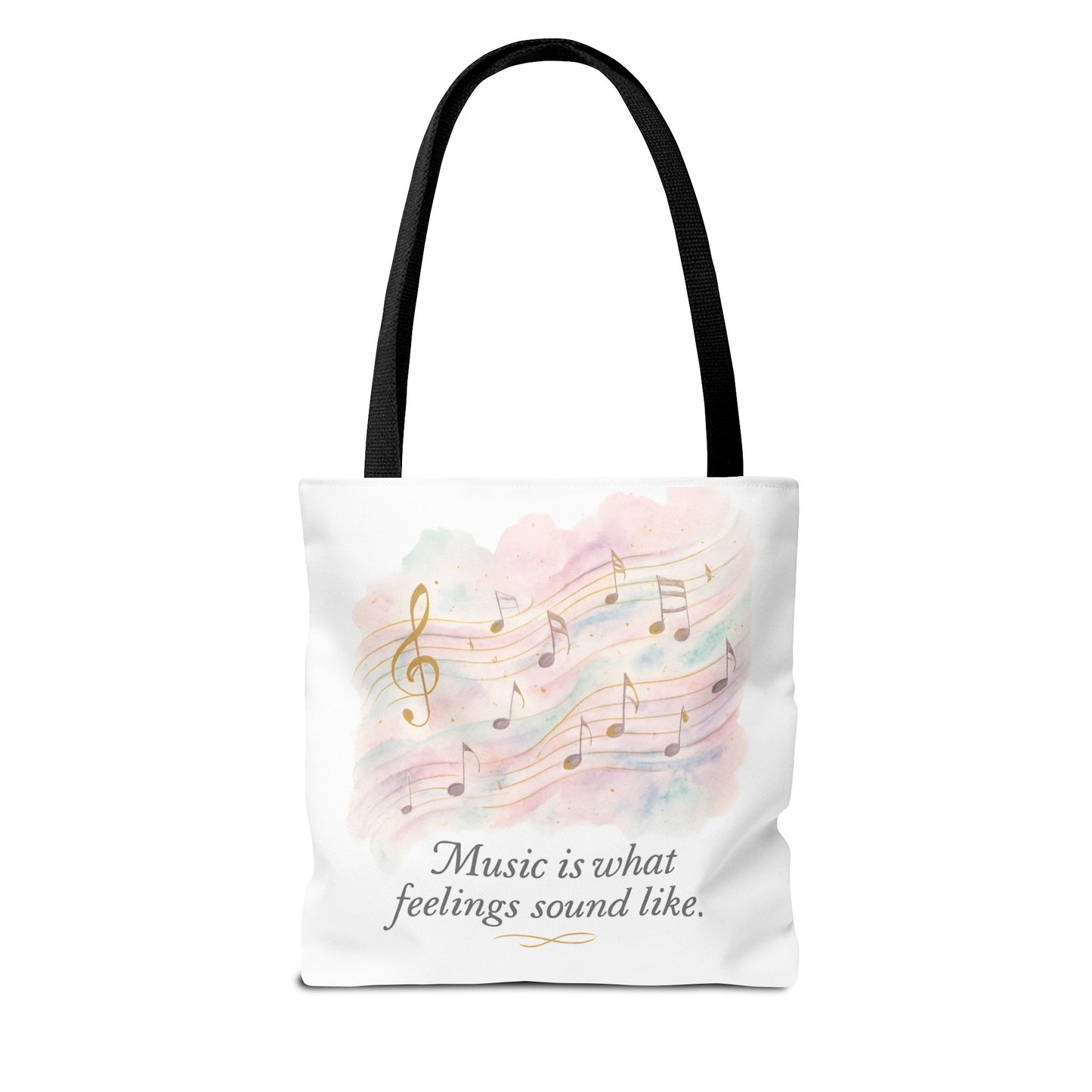 Music Quote Tote Bag — "Music is what feelings sound like" Watercolor Notes