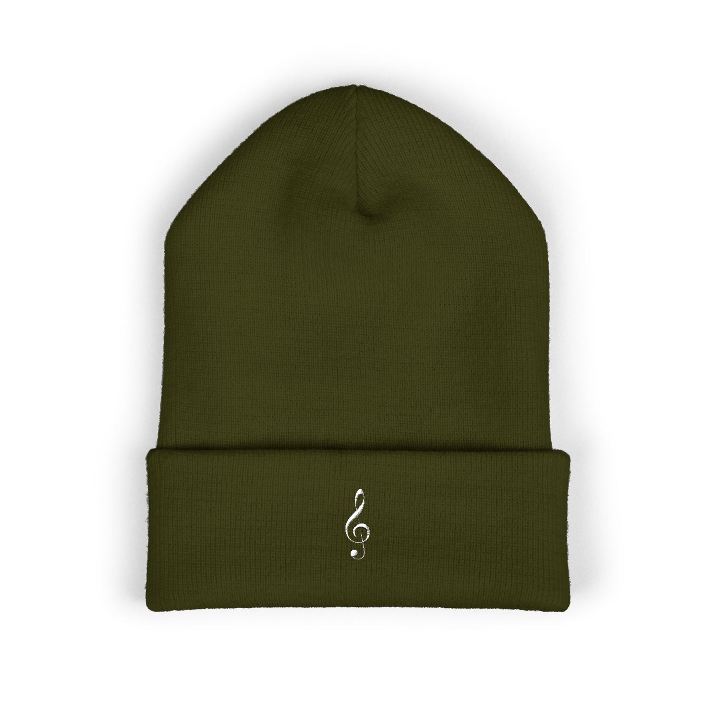 Embroidered White Treble Clef Cuffed Beanie