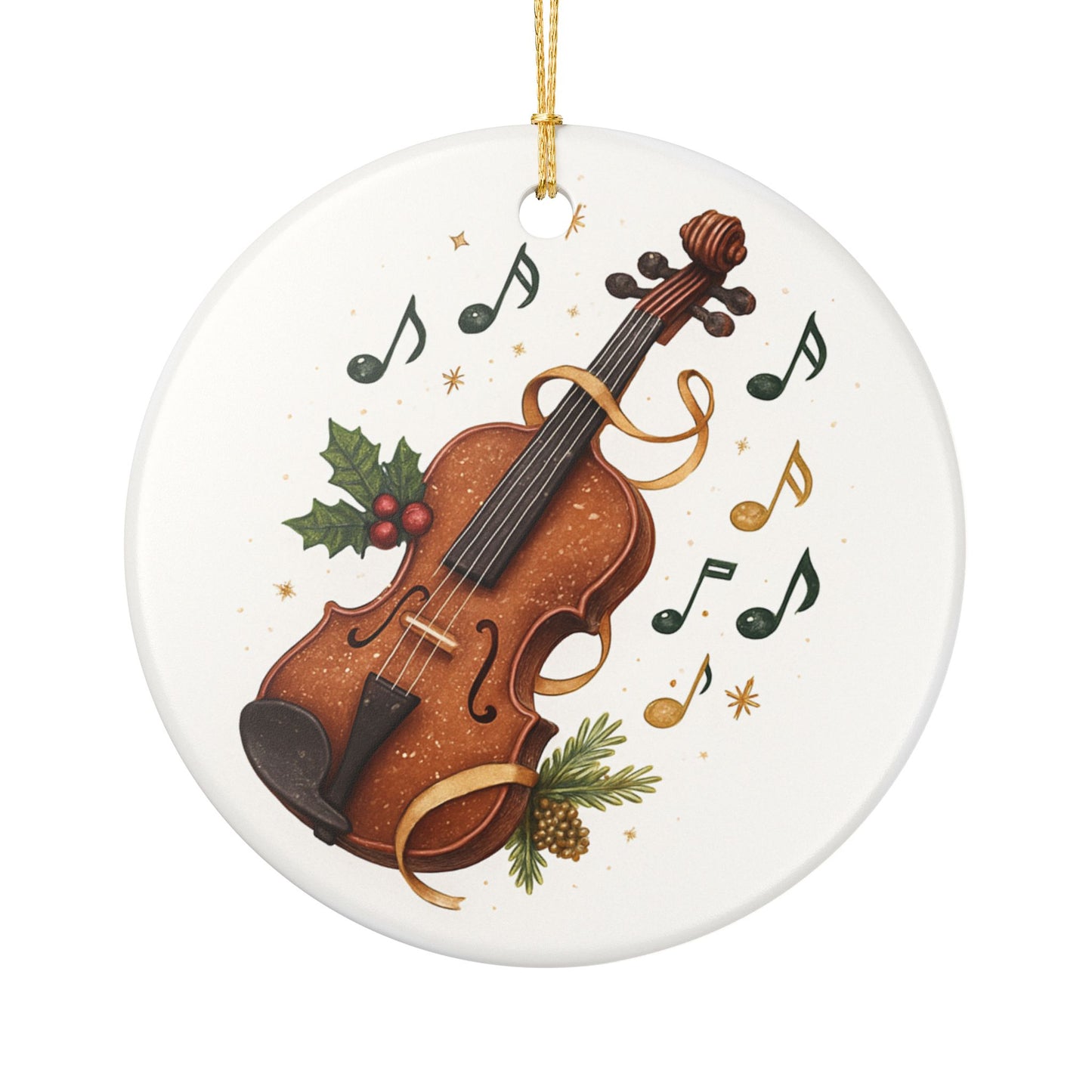 Violin Winter Ornament — Musical Holiday Ceramic Decoration