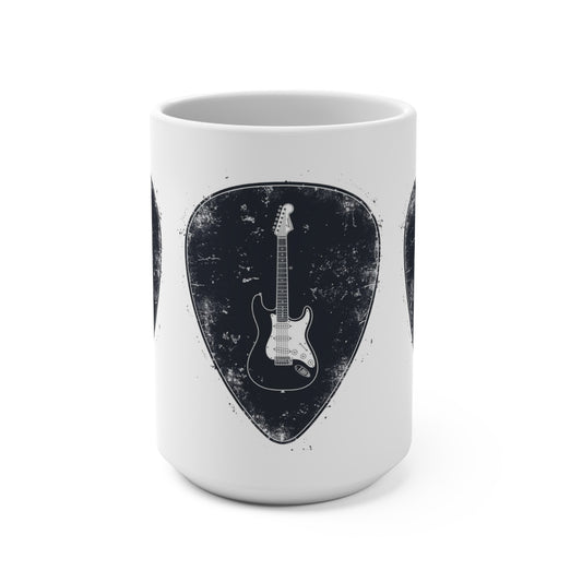 Electric Guitar Pick Mug — Retro Rock Musician Coffee Cup (15oz)