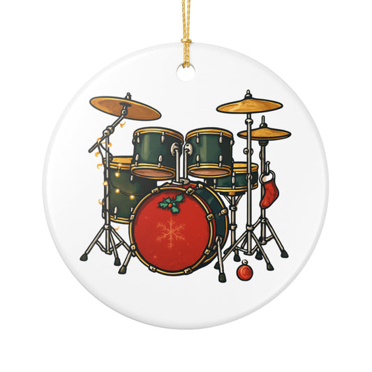 Drum Set Christmas Ornament — Holiday Musician Ceramic Decoration