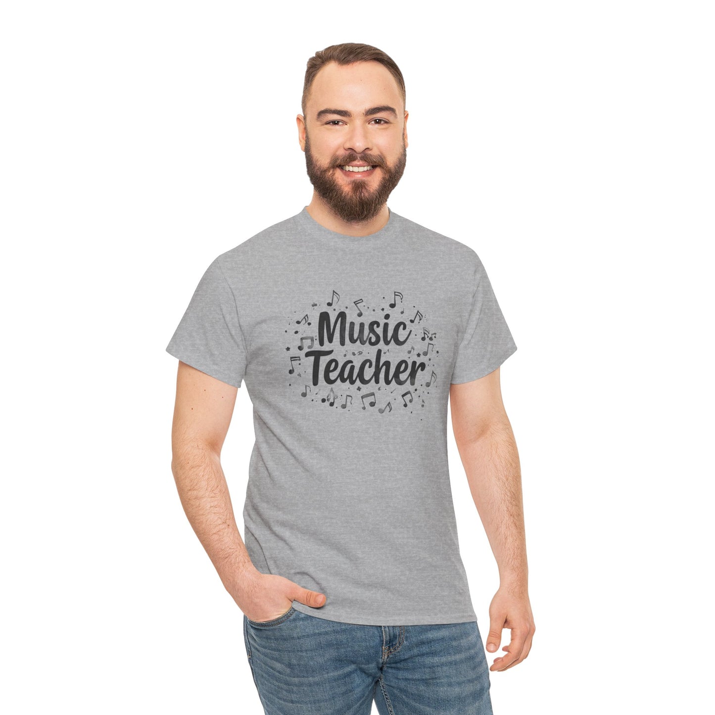 Music Teacher T-Shirt — Cute Script Design with Musical Notes