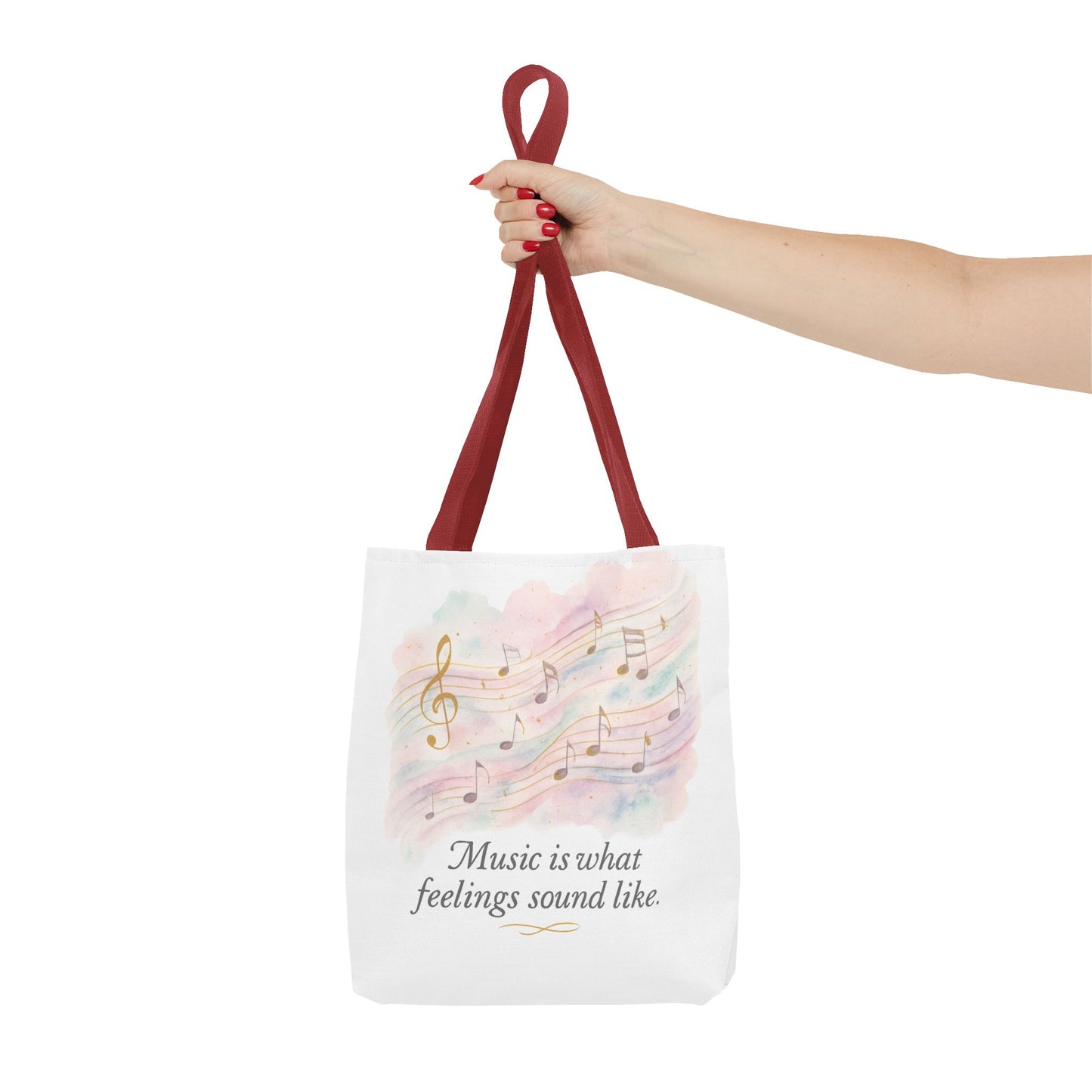 Music Quote Tote Bag — "Music is what feelings sound like" Watercolor Notes