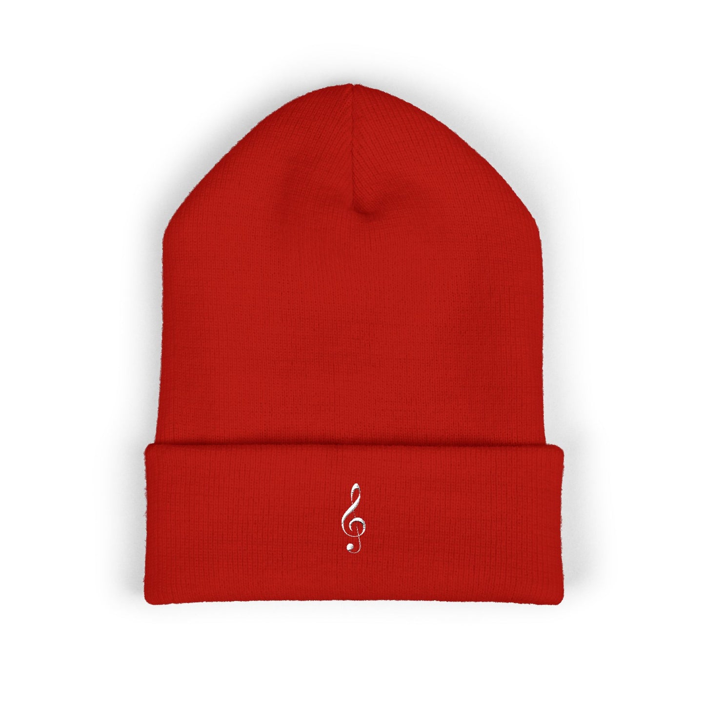 Embroidered White Treble Clef Cuffed Beanie
