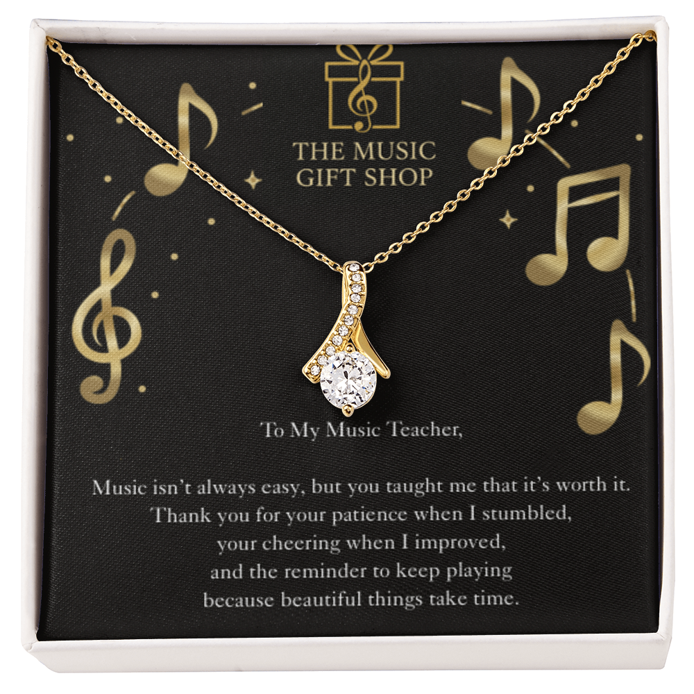 Music Teacher Thank You Necklace – “You Taught Me to Keep Playing” Inspirational Message Card