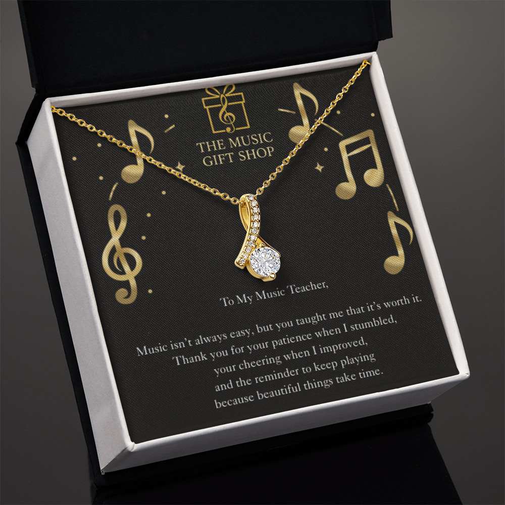 Music Teacher Thank You Necklace – “You Taught Me to Keep Playing” Inspirational Message Card