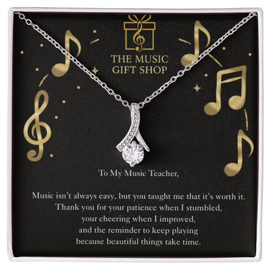 Music Teacher Thank You Necklace – “You Taught Me to Keep Playing” Inspirational Message Card