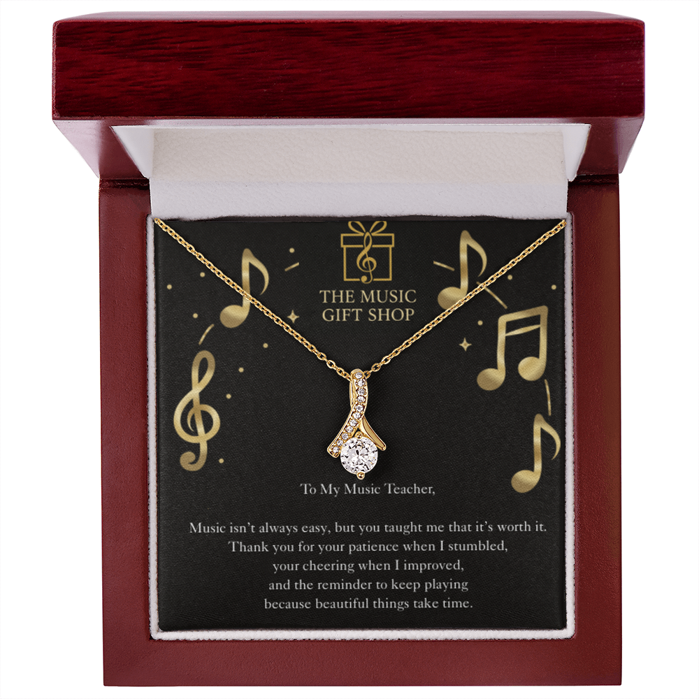 Music Teacher Thank You Necklace – “You Taught Me to Keep Playing” Inspirational Message Card