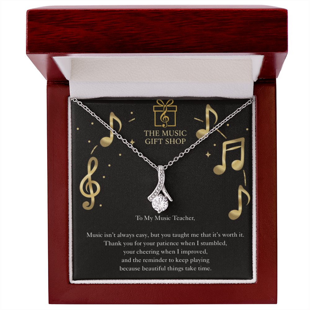 Music Teacher Thank You Necklace – “You Taught Me to Keep Playing” Inspirational Message Card